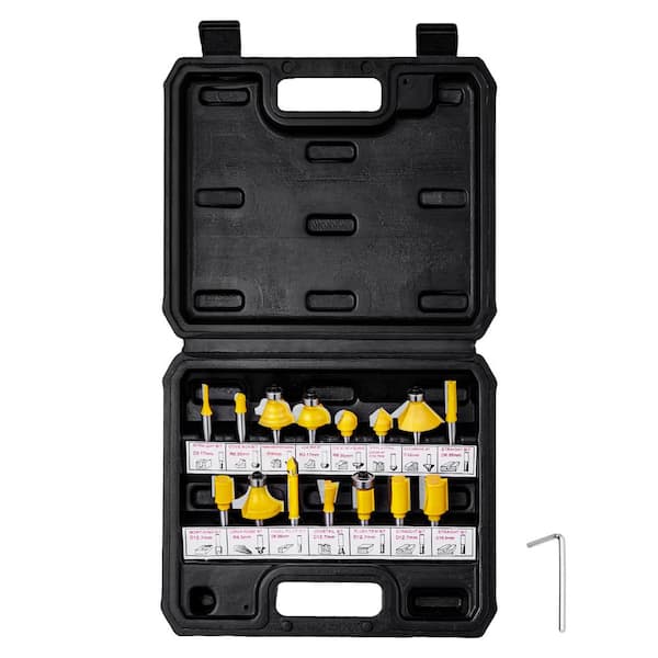 VEVOR Router Bits Set 15-Pieces Carbide Router Bit Kit 1/4 in. Shank Plastic Carrying Case Tools for Particle Board