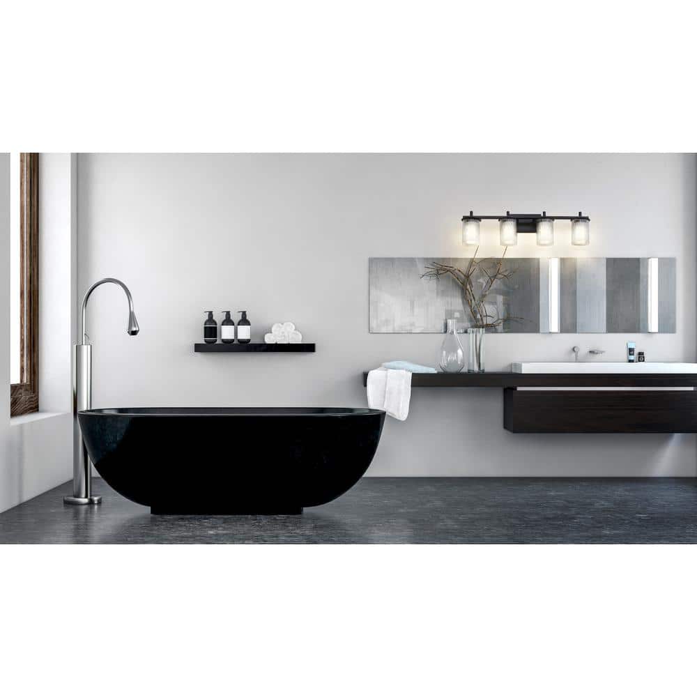 Matte Black 31" Cylinder Glass 4-Light Vanity Fixture