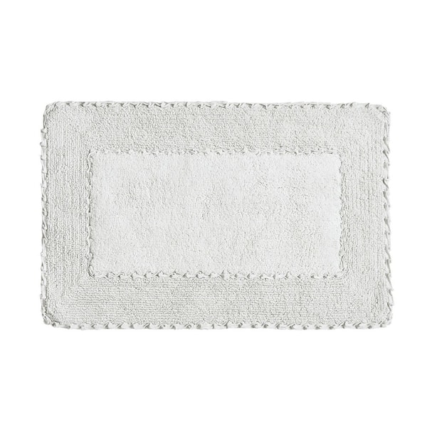 Ruffle Cotton Border Light Gray 27 in. x 45 in. Bath Rug