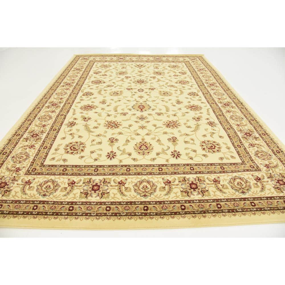 Cream Floral Synthetic 9' x 12' Easy Care Rug