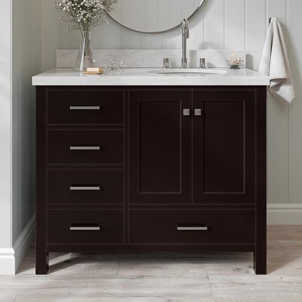 ARIEL Cambridge 43 in. W x 22 in. D x 36 in. H Bath Vanity in Espresso with Carrara White Marble Top