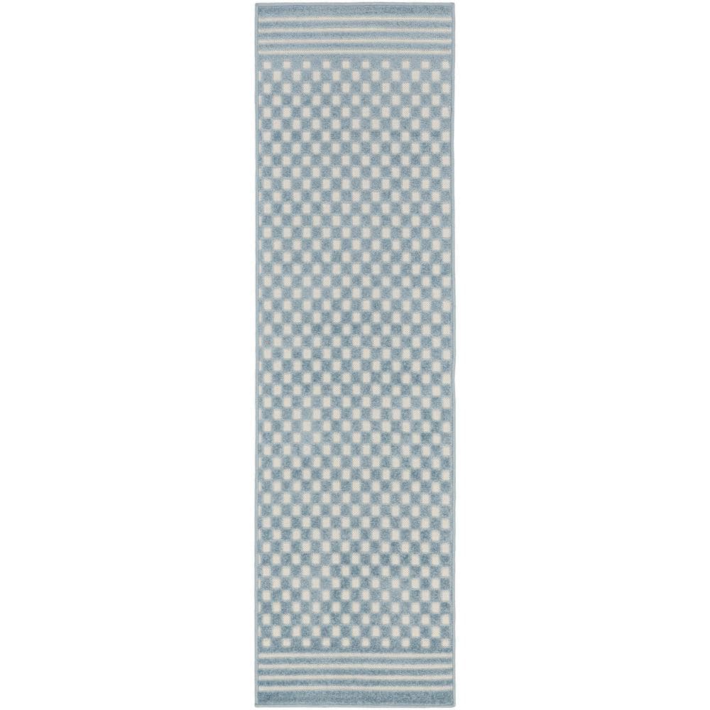 Nourison Casual Blue 2 ft. x 6 ft. Checker Contemporary Runner Area Rug ...
