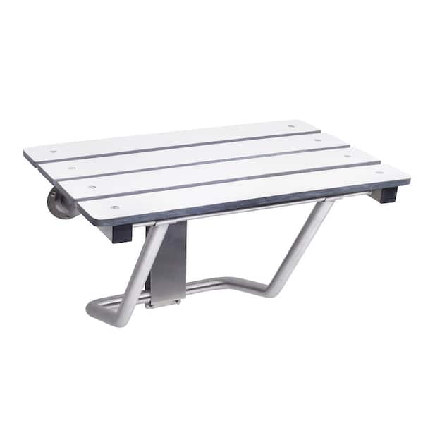 CSI Bathware 22 in. W x 16 in. D Rectangular White Phenolic Slatted Folding Shower Seat with Wall Bracket Mount