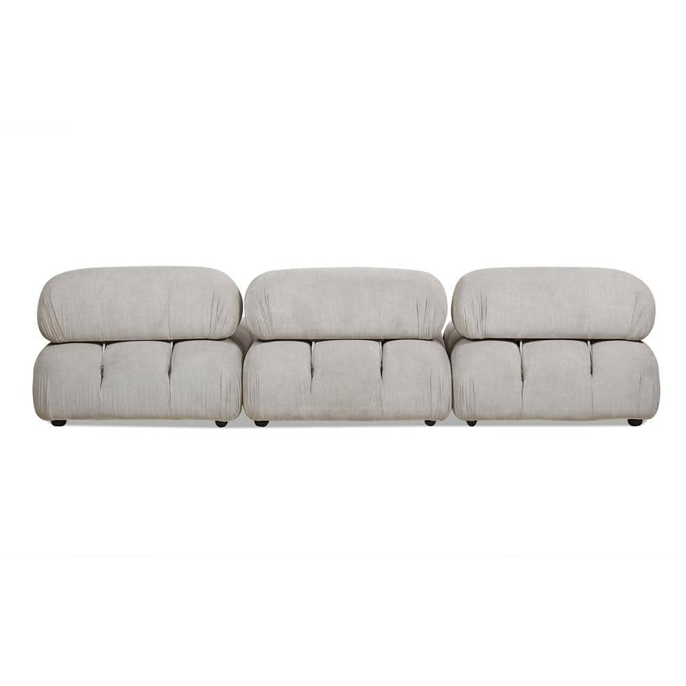 Pebble Gray Tufted Modular 3-Piece Sofa with Round Arms