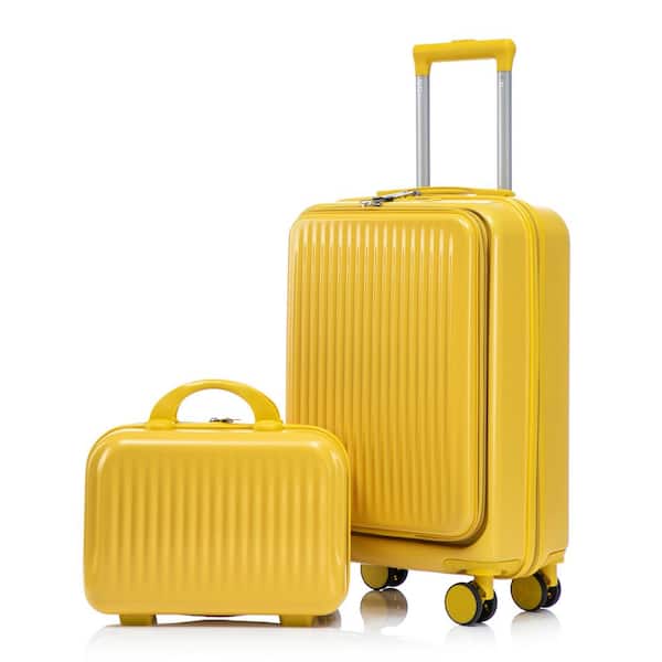 2-Piece 20in.Yellow ABS Hardside Spinner Luggage Set with 14in. Cosmetic Case, Combination Lock and Front Opening Design