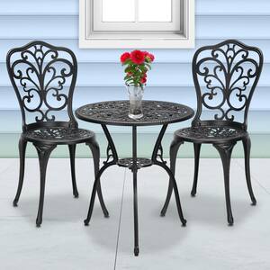 Classic Black 3-Piece Cast Aluminum Round Outdoor Bistro Set