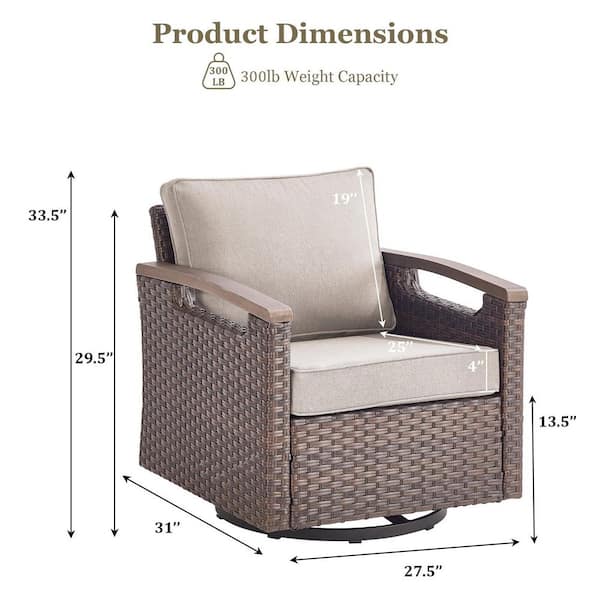 Farmhouse 2-Piece Brown PE Wicker Outdoor Rocking Chair with Olefin Beige Cushions /Metal Armrest