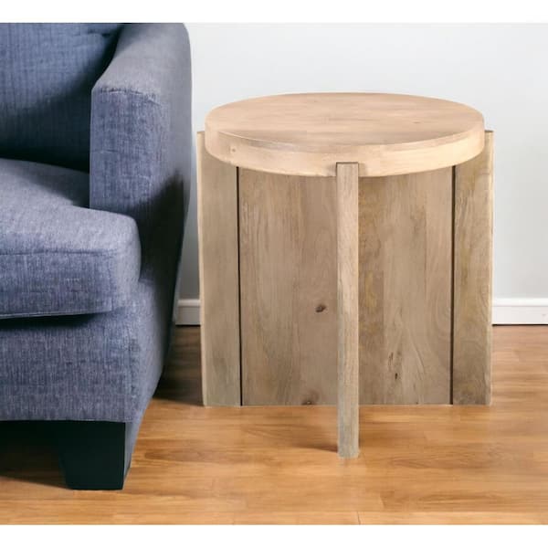 HomeRoots 22 in. Beige Round Wood End Table