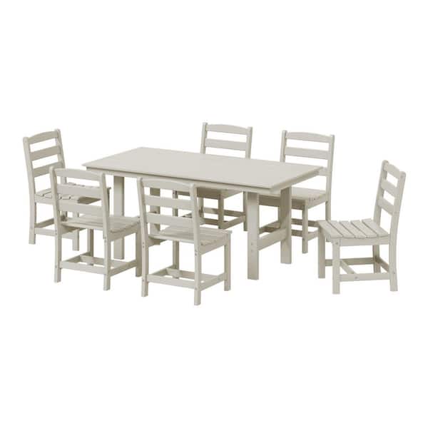 Shoreside 7-Piece All Weather HDPE Plastic Outdoor Patio Dining Set w/ Side Chairs, Sand
