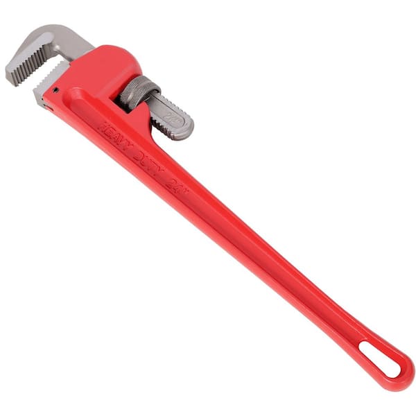 Red 24 in. Heavy Duty Cast Steel Adjustable Straight Pipe Wrench for Garden Pipe Maintenance