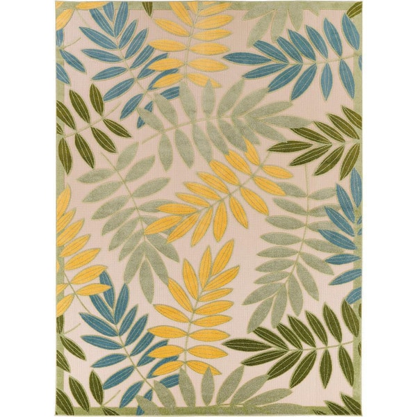 Aloha Green Multicolor 12 ft. x 15 ft. Floral Contemporary Indoor/Outdoor Area Rug