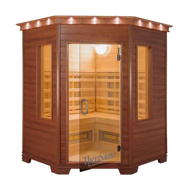 TheraSauna 3-Person Corner Infrared Health Sauna with MPS Touchview Control, Aspen Wood and 12 TheraMitter Heaters