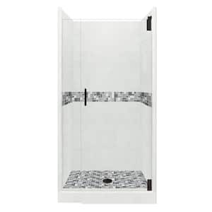 Newport Grand Hinged 36 in. x 36 in. x 80 in. Center Drain Alcove Shower Kit in Natural Buff and Black Pipe Hardware