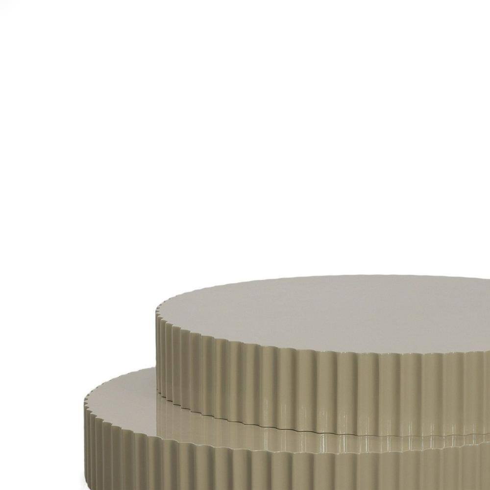 Taupe Gray Round MDF Coffee Table with Fluted Accent