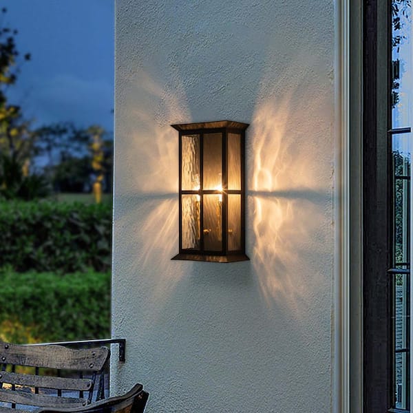 RRTYO Lynde Traditional Mid-Century Modern Industrial 2-Light Candle Outdoor Wall Lantern Sconce-Light with Clear Glass Shade