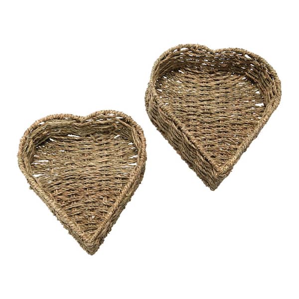Household Essentials, Natural, Nesting Seagrass Heart Baskets, Set of 2