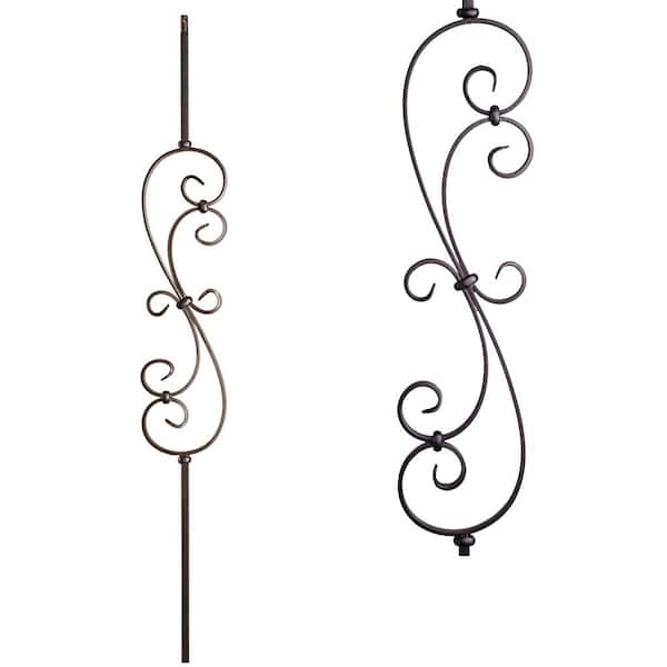 HOUSE OF FORGINGS Scrolls 44 in. x 0.5 in. Satin Black Small Spiral Scroll Hollow Wrought Iron Baluster