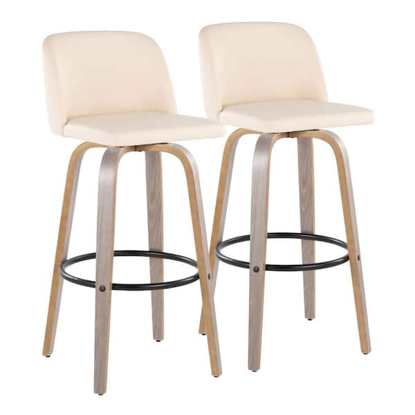 Lumisource Toriano 29.5 in. Cream Faux Leather, Light Grey Wood and Black Metal Fixed-Height Bar Stool (Set of 2)