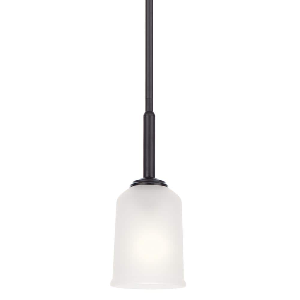 Shailene Sleek Black and Satin Etched Glass 1-Light Mini Pendant