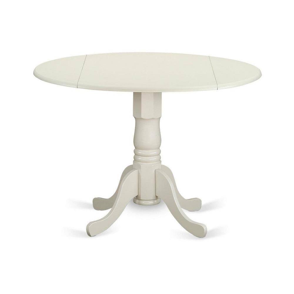 Linen White Round Wood Drop Leaf Table with 2 Chairs