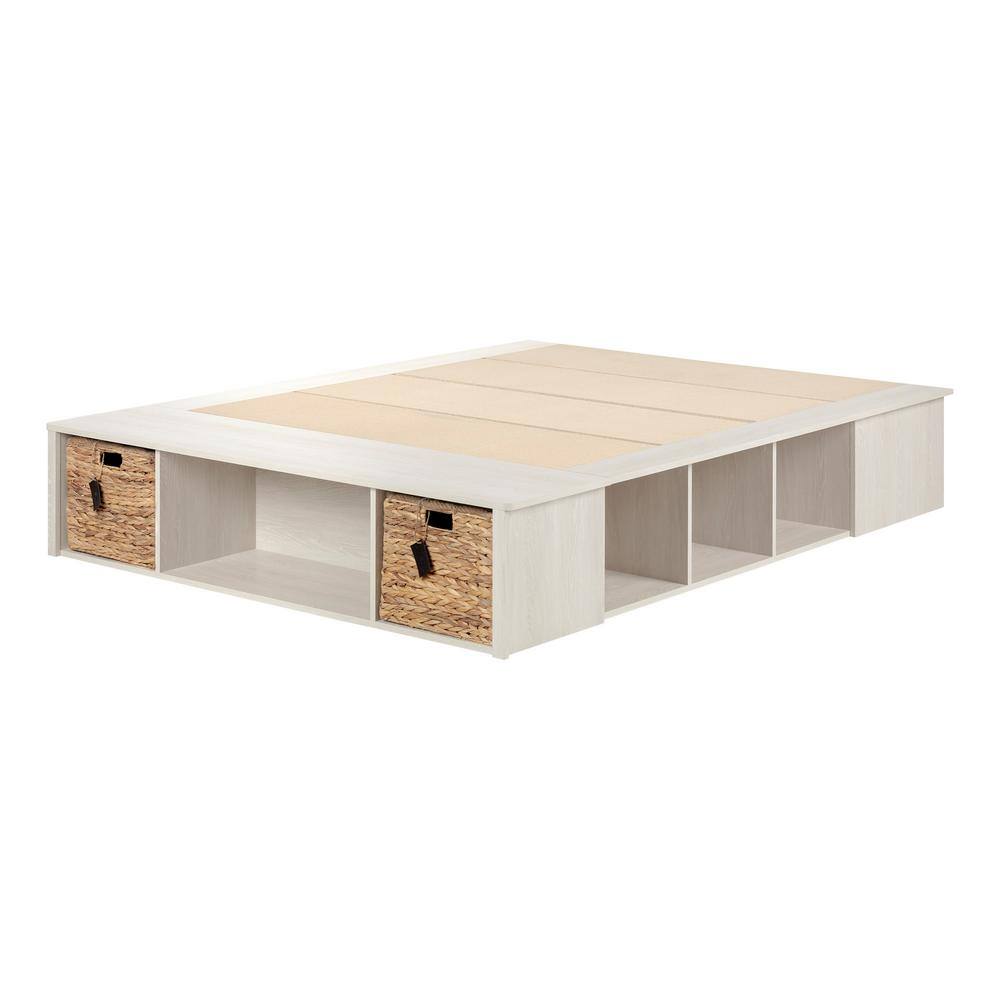Queen Winter Oak Wood Frame Storage Bed with Baskets