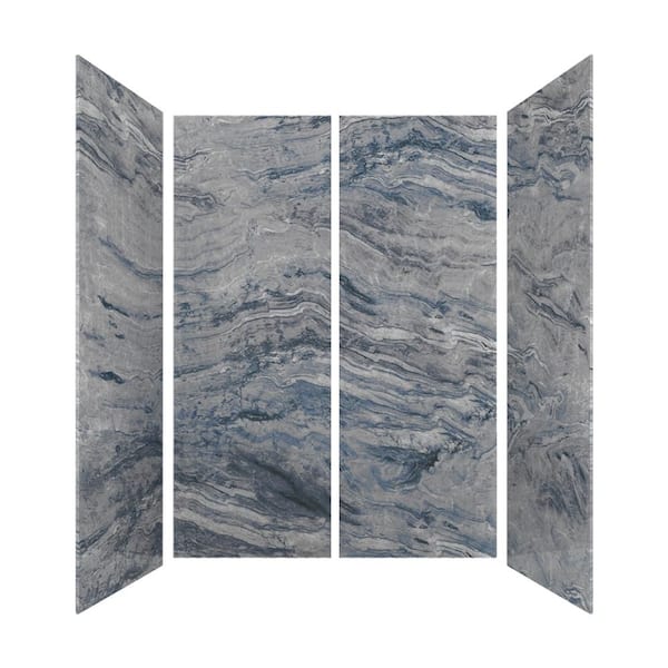 60 in. L x 32 in. W x 84 in. H Glue-Up Alcove Solid Composite Stone 4-Piece Shower Wall Set in Nacarado Blue