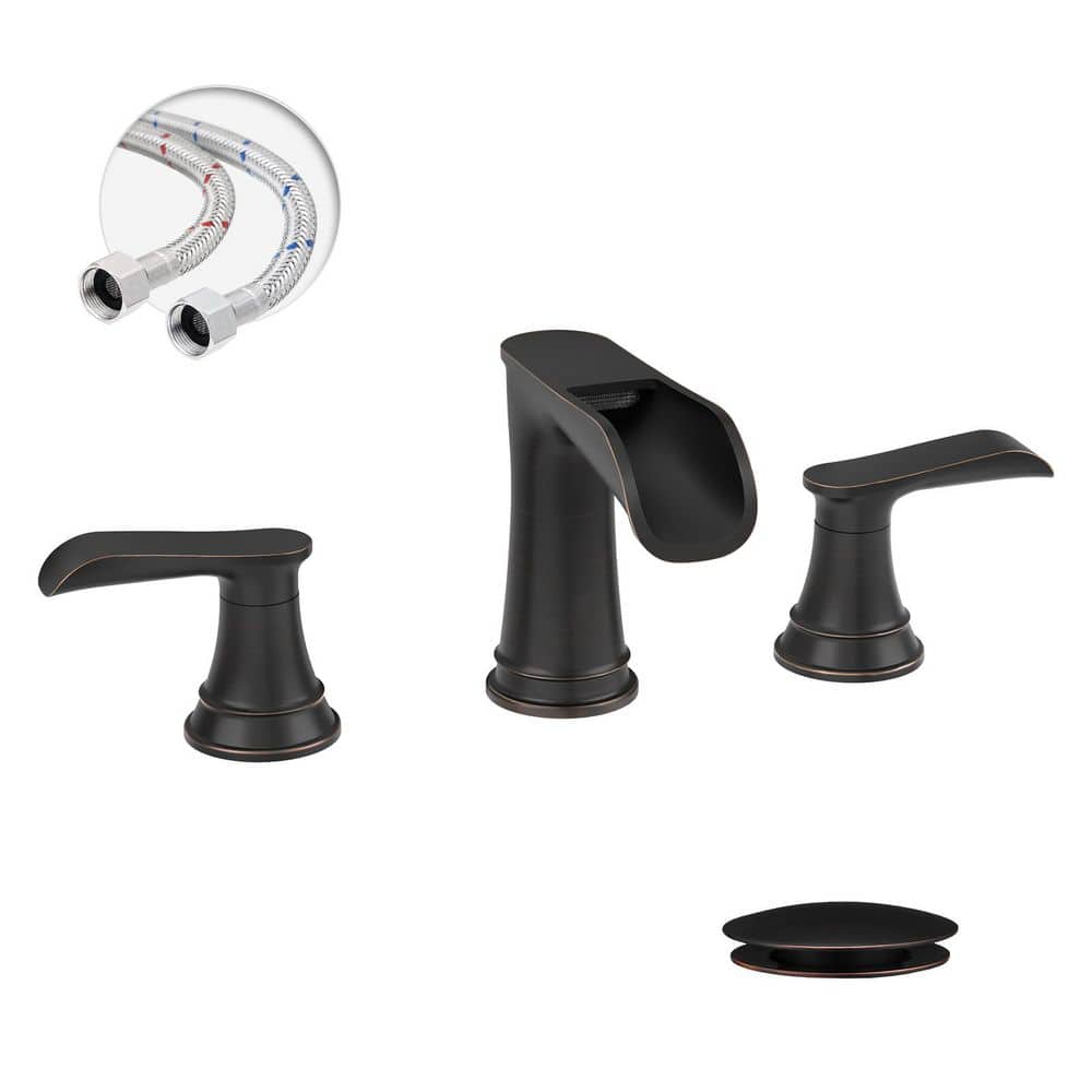 8 in. Waterfall Widespread 2-Handle Bathroom Faucet With Pop-up Drain Assembly in Oil Rubbed Bronze price history on PriceWatchPro