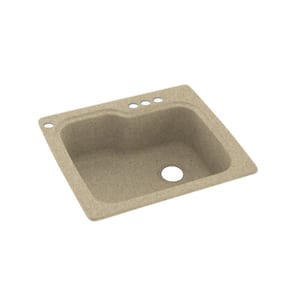 Dual-Mount Solid Surface 25 in. x 22 in. 4-Hole Single Bowl Kitchen Sink in Prairie
