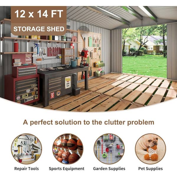 VIWAT 14 ft. W x 12 ft. D Metal Storage Shed with Lockable Doors