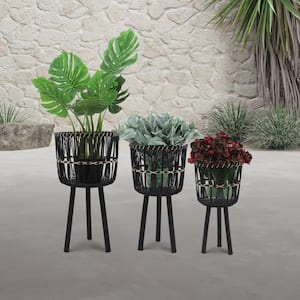 S/3 Black Bamboo Planters 11/13/15 in.