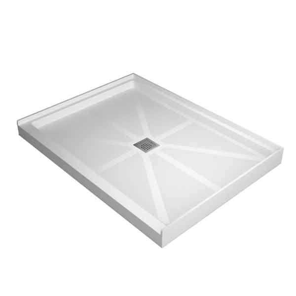 48 in. L x 36 in. W Alcove Shower Pan Base with Center Drain in White