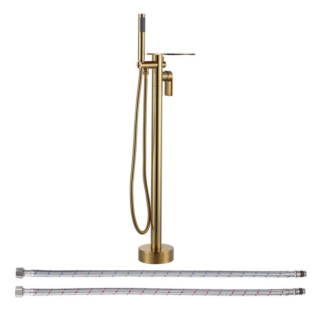 Single-Handle Floor Mount Freestanding Tub Faucet with Hand Shower and Waterfall Spout in Brushed Gold price history on PriceWatchPro