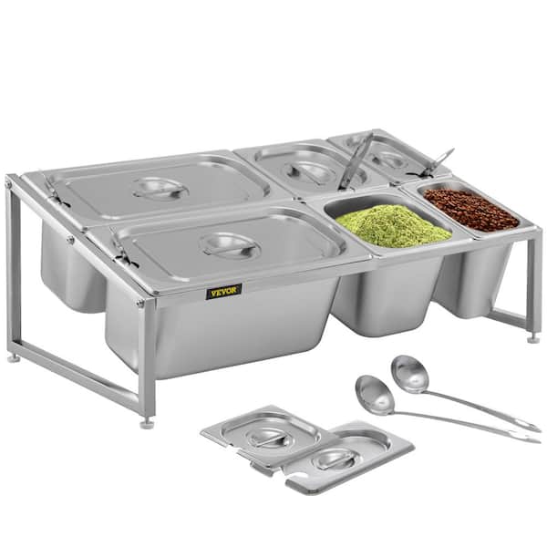 VEVOR Expandable Spice Rack 13.8 in.-23.6 in. Adjustable 2-Tier Stainless Steel Organizer Shelf with 6 Pans and 6 Ladles