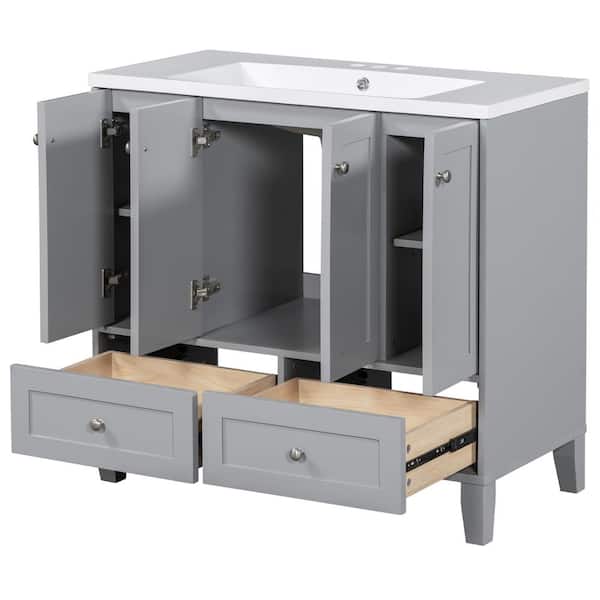 Cesicia 36 in. W x 18 in. D x 34 in. H Single Sink Freestanding Bath Vanity in Gray with White Resin Top