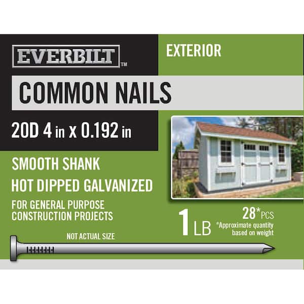Everbilt 20D 4 in. Common Nails Hot Dipped Galvanized 1 lb (Approximately 28 Pieces)