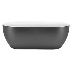 59 in. L x 28 in. W Acrylic Freestanding Soaking Bathtub in Gray with Drain and Overflow