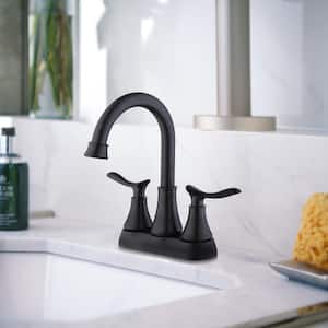 Retro 4 in. Centerset Double-Handle High Arc Bathroom Faucet with Pop-Up Drain in Matte Black