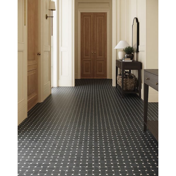 Jumbo Basketweave Sahara Noir and Beige Dot 11.25 in. x 11.25 in. Honed Marble Mosaic Floor Tile (8.74 sq. ft./Case)