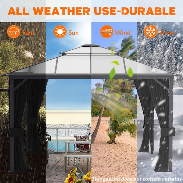 12 ft. x 12 ft. Aluminum Gazebo Polycarbonate Double Top Roof with Black Netting