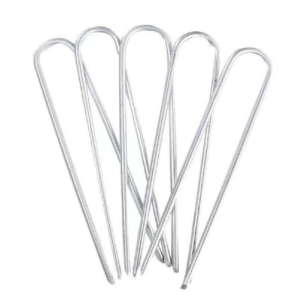 Agfabric 6 in. x 1.57 in. 11 Gauge Galvanized Landscape Staples Stake Silver Weedmat Stake Pins For Weed Barrier (50-Pack)