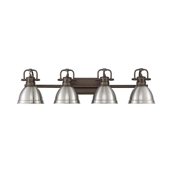 Duncan 8.25 in. 4-Light Rubbed Bronze Vanity Light with Silver Shade
