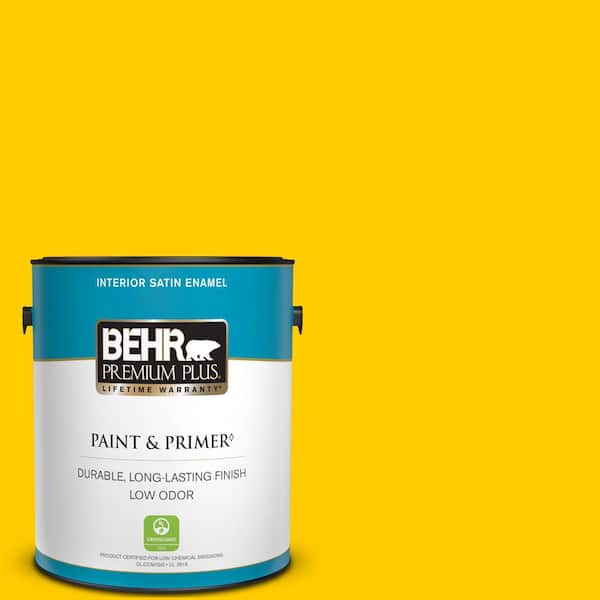 BEHR PREMIUM PLUS 1 gal. #380B-7 Marigold Satin Enamel Low Odor Interior Paint & Primer