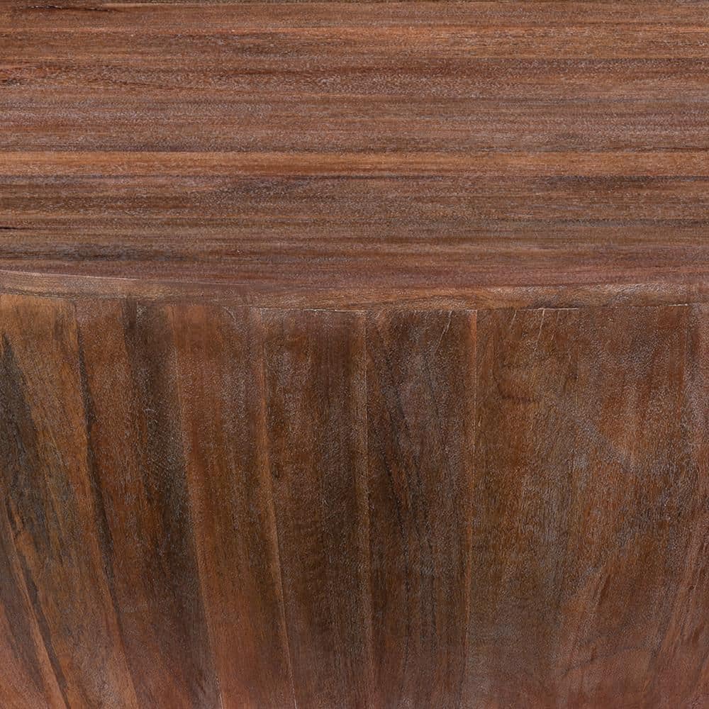 Rustic Drum-Shape Handcarved Mango Wood Coffee Table, Raw Brown