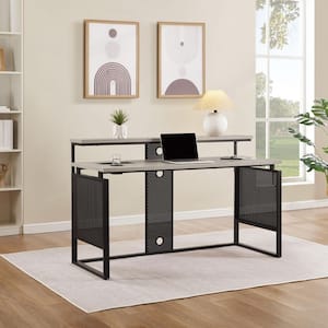 Ace 59.50 in. Rectangular Gray Taupe Computer Desk with Hutch
