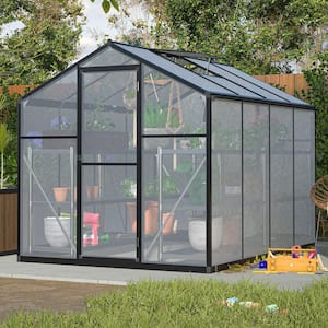 Outdoor 6 ft. x 8 ft. Wall-In Greenhouse Polycarbonate Aluminum Plant Patio Grow House Garden Shed Kit, Black