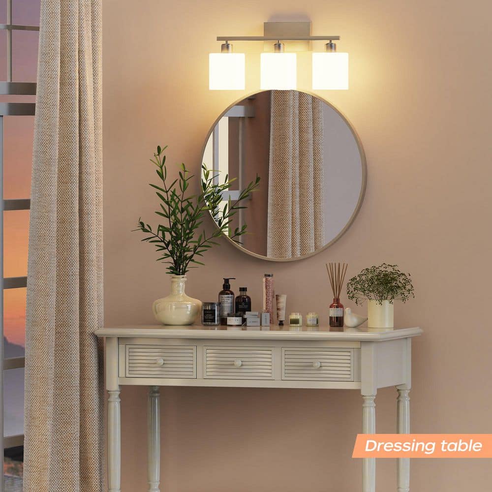 18.7 in. 3-Light Modern Vanity Light, Brushed Nickel Bathroom Light with Textured White Glass Shade for Over Mirror price history on PriceWatchPro