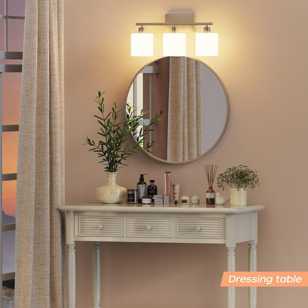 18.7 in. 3-Light Modern Vanity Light, Brushed Nickel Bathroom Light with Textured White Glass Shade for Over Mirror