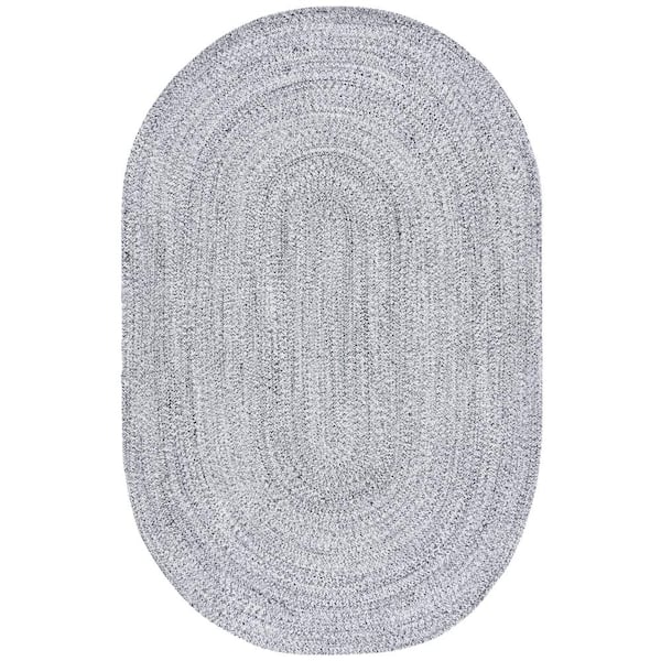 SAFAVIEH Braided Ivory Black Doormat 3 ft. x 4 ft. Solid Oval Area Rug
