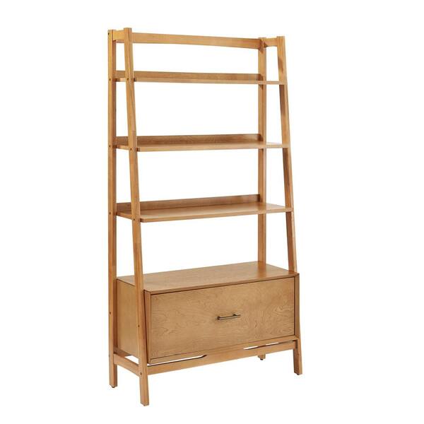 Acorn Wood 4 Shelf Ladder Bookcase, Leaning Bookcase With Storage Cabinet