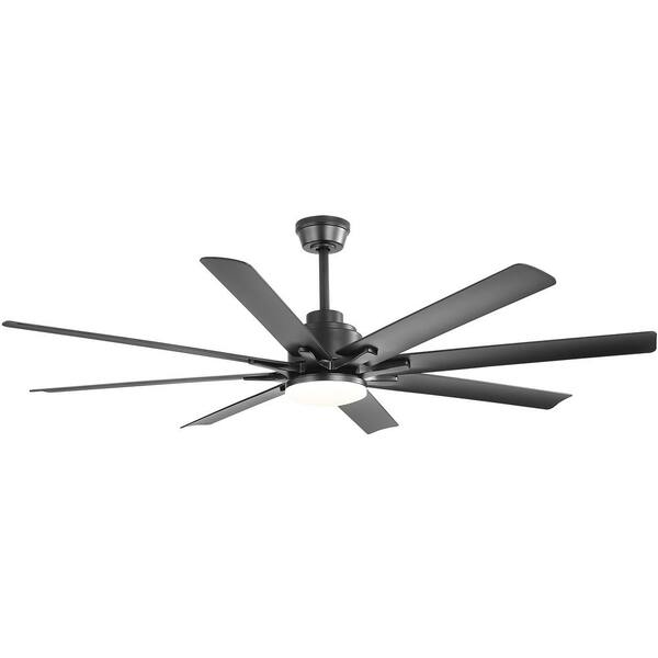 Sofucor 66 in. Indoor/Outdoor Black Smart Ceiling Fan with LED Light